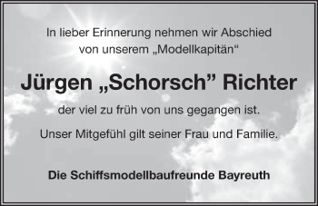 Anzeige von Jürgen Richter von Nordbayerischer Kurier