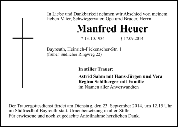 Anzeige von Manfred Heuer von Nordbayerischer Kurier