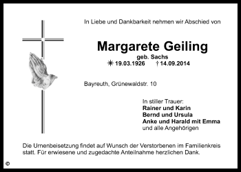 Anzeige von Margarete Geiling von Nordbayerischer Kurier