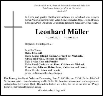 Anzeige von Leonhard Müller von Nordbayerischer Kurier