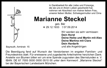 Anzeige von Marianne Steckel von Nordbayerischer Kurier