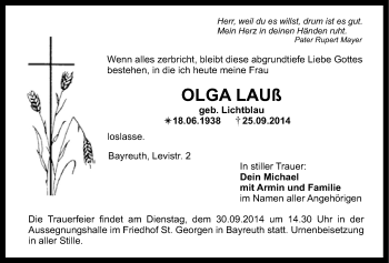 Anzeige von Olga Lauß von Nordbayerischer Kurier