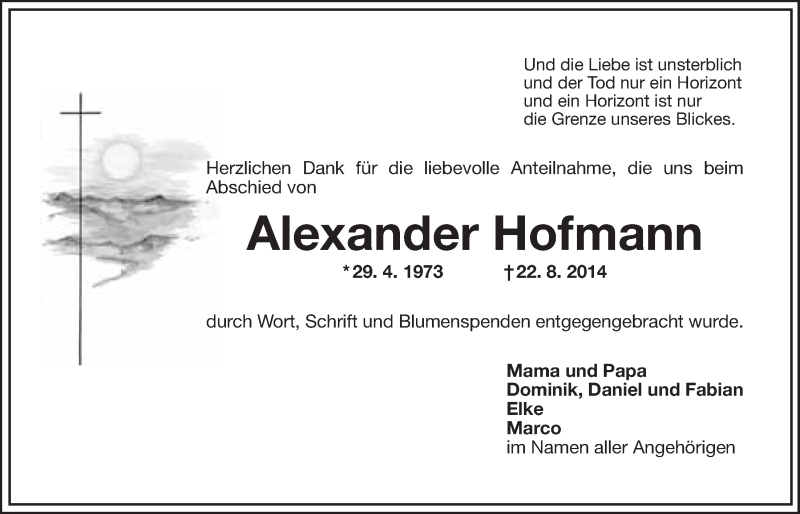  Traueranzeige für Alexander Hofmann vom 30.09.2014 aus Nordbayerischer Kurier