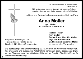 Anzeige von Anna Moller von Nordbayerischer Kurier