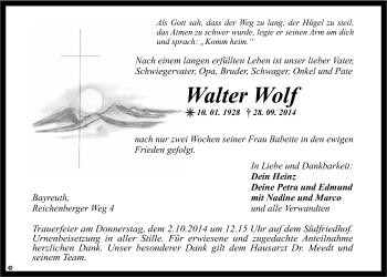 Anzeige von Walter Wolf von Nordbayerischer Kurier