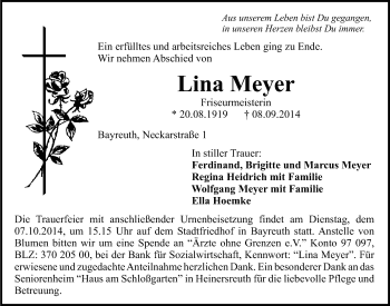Anzeige von Lina Meyer von Nordbayerischer Kurier
