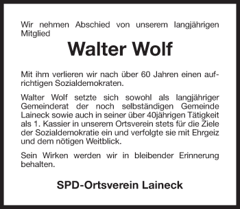 Anzeige von Walter Wolf von Nordbayerischer Kurier