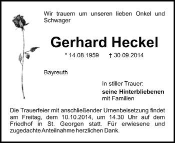 Anzeige von Gerhard Heckel von Nordbayerischer Kurier