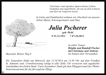 Anzeige von Julia Pscherer von Nordbayerischer Kurier