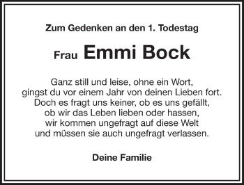 Anzeige von Emmi Bock von Nordbayerischer Kurier