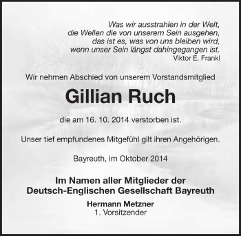 Anzeige von Gillian Ruch von Nordbayerischer Kurier