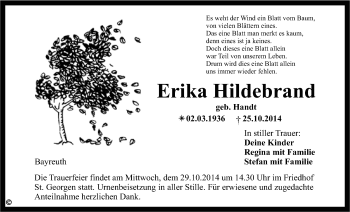 Anzeige von Erika Hildebrand von Nordbayerischer Kurier