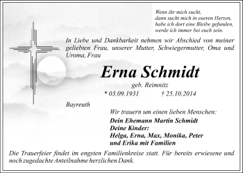 Anzeige von Erna Schmidt von Nordbayerischer Kurier