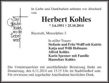 Anzeige von Herbert Kohles von Nordbayerischer Kurier