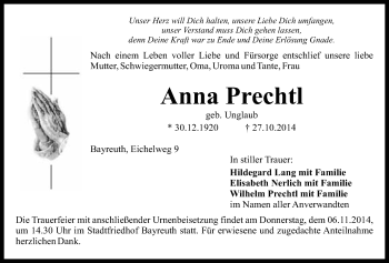 Anzeige von Anna Prechtl von Nordbayerischer Kurier