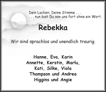 Anzeige von Rebekka Reihl von Nordbayerischer Kurier