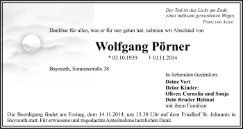 Anzeige von Wolfgang Pörner von Nordbayerischer Kurier