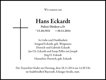 Anzeige von Hans Eckardt von Nordbayerischer Kurier
