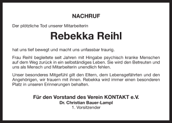 Anzeige von Rebekka Reihl von Nordbayerischer Kurier