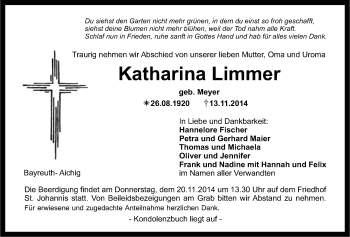 Anzeige von Katharina Limmer von Nordbayerischer Kurier