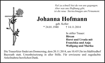 Anzeige von Johanna Hofmann von Nordbayerischer Kurier