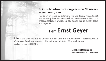 Anzeige von Ernst Geyer von Nordbayerischer Kurier