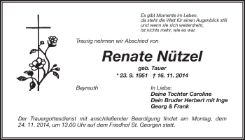 Anzeige von Renate Nützel von Nordbayerischer Kurier