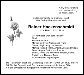 Anzeige von Rainer Hackenschmidt von Nordbayerischer Kurier