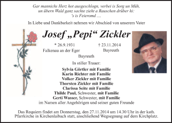 Anzeige von Josef Zickler von Nordbayerischer Kurier