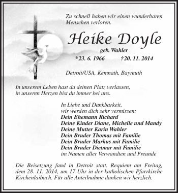 Anzeige von Heike Doyle von Nordbayerischer Kurier