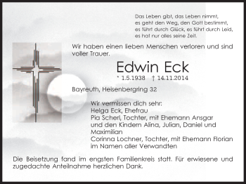 Anzeige von Edwin Eck von Nordbayerischer Kurier