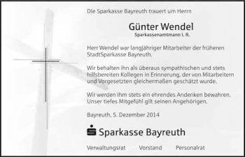 Anzeige von Günter Wendel von Nordbayerischer Kurier