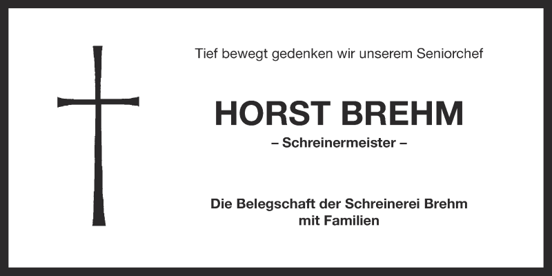  Traueranzeige für Horst Brehm vom 06.12.2014 aus Nordbayerischer Kurier
