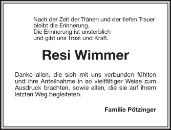 Anzeige von Resi Wimmer von Nordbayerischer Kurier