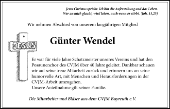 Anzeige von Günter Wendel von Nordbayerischer Kurier