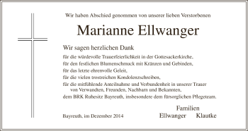 Anzeige von Marianne Ellwanger von Nordbayerischer Kurier