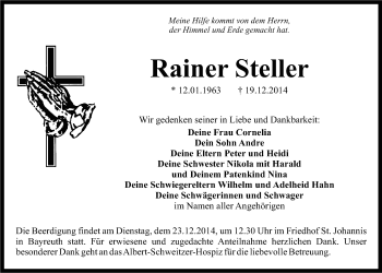 Anzeige von Rainer Steller von Nordbayerischer Kurier