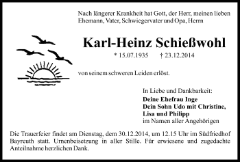 Anzeige von Karl-Heinz Schießwohl von Nordbayerischer Kurier
