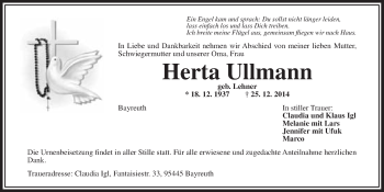 Anzeige von Herta Ullmann von Nordbayerischer Kurier