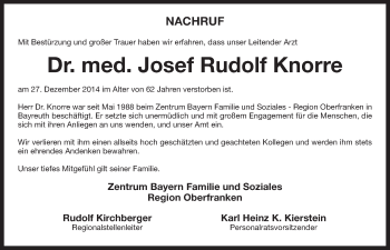 Anzeige von Josef Rudolf Knorre von Nordbayerischer Kurier