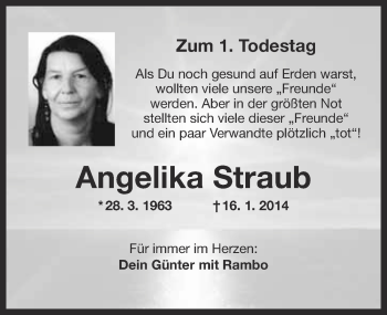 Anzeige von Angelika Straub von Nordbayerischer Kurier