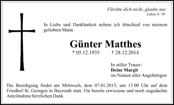 Anzeige von Günter Matthes von Nordbayerischer Kurier