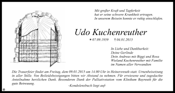 Anzeige von Udo Kuchenreuther von Nordbayerischer Kurier