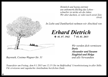 Anzeige von Erhard Dietrich von Nordbayerischer Kurier