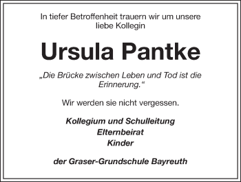 Anzeige von Ursula Pantke von Nordbayerischer Kurier