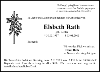 Anzeige von Elsbeth Rath von Nordbayerischer Kurier