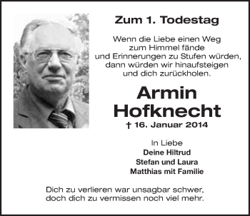 Anzeige von Armin Hofknecht von Nordbayerischer Kurier