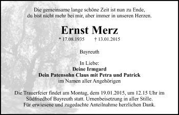 Anzeige von Ernst Merz von Nordbayerischer Kurier