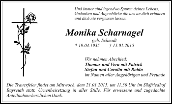 Anzeige von Monika Scharnagel von Nordbayerischer Kurier