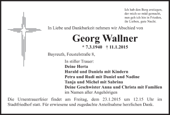 Anzeige von Georg Wallner von Nordbayerischer Kurier